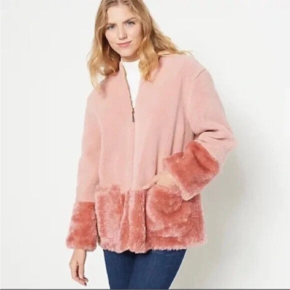 Koolaburra by UGG Women's Hooded Fuzzy‎ Jacket Sherpa Ice Rose Small